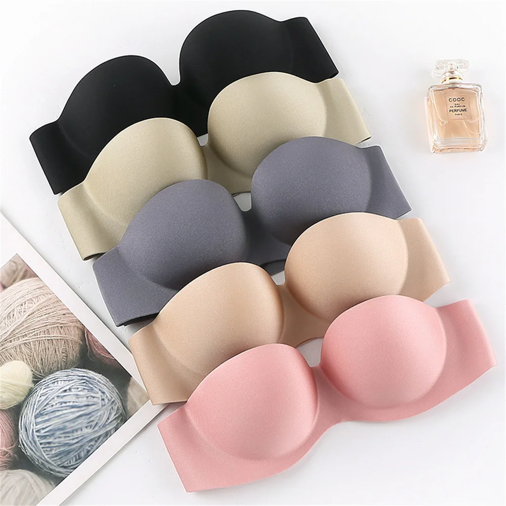 

Women Sexy Strapless Push Up Bra Front Closure Bralette Invisible Bras Underwear Lingerie 1/2 Cup Seamless Brassiere ABCDEF Cup