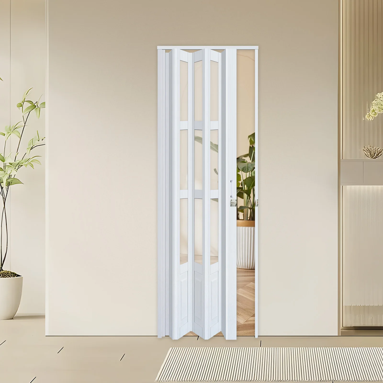 Accordion Door with Clear Panels Interior Folding Door Includes Hardware and Lock