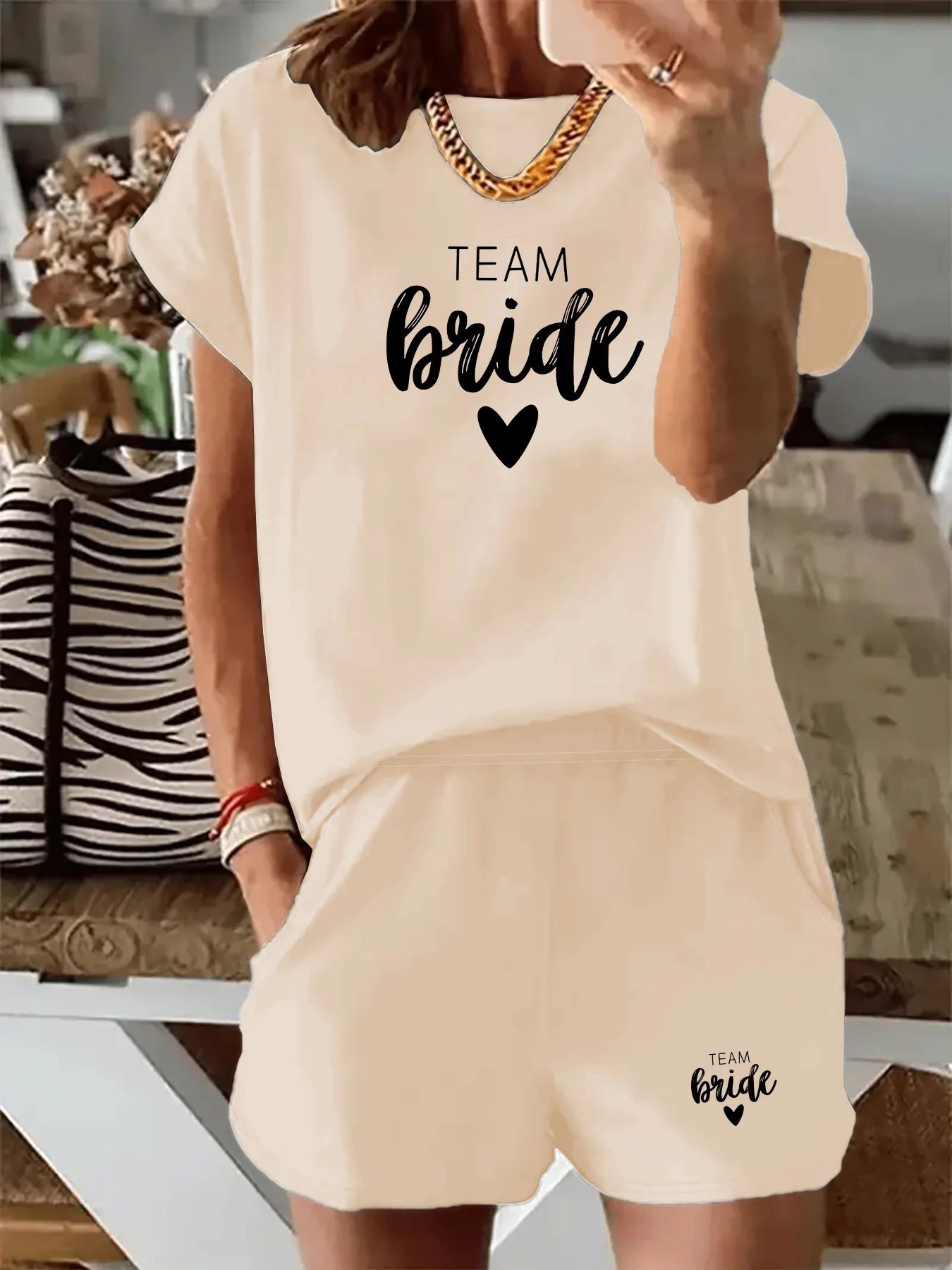 Women's Casual Suits, a Must-Have for Trendy Looks, Romantic Summer Wedding Style Team Bride Set, Simple Side Design, Loose and Comfortable Pre-Wedding Party Outfit Set, Women's Clothing - 3