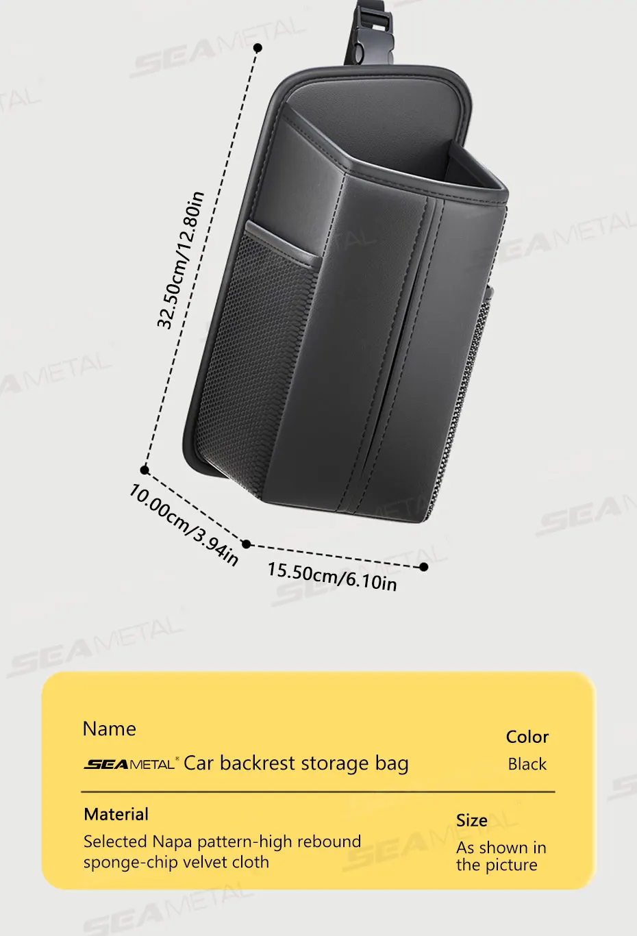 BLALION Leder Auto Sitz Seite Lagerung Tasche Hängen Auto Innen Sitz Organizer Tissue Tasche Wasser Tasse Halter Mesh Lagerung Tasche – Detail 13