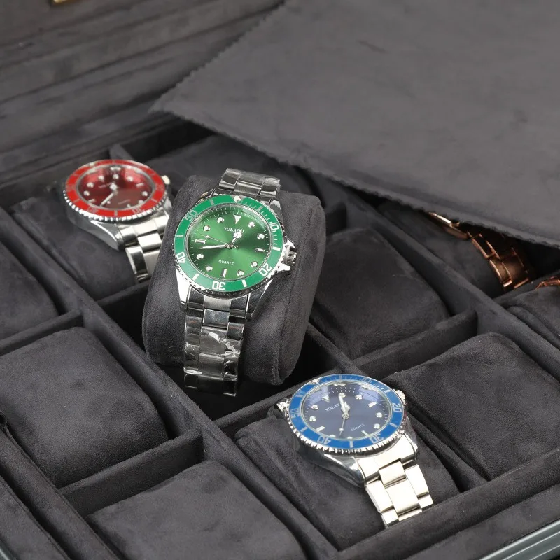 Aluminum Luxury Watch Box Large Metal Watch Box Organizer Storage Bag with Lock 18 Grid Suitcase Travel Case Display Gift