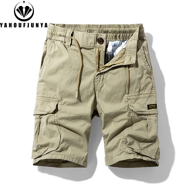 Men Summer Solid Color Outdoor Leisure Cargo Comfortable Shorts Men Elastic Waist Loose Straight High-Quality Design Shorts Male 2