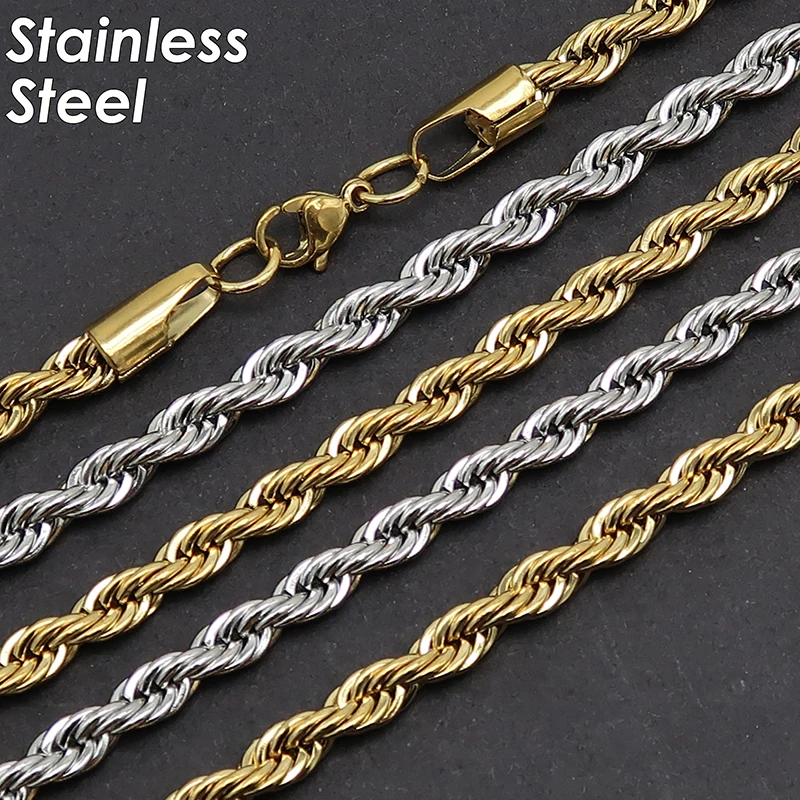 10 pièces chaîne de corde en acier inoxydable couleur or en gros 3mm 5mm  collier de corde pour hommes ou femmes - AliExpress