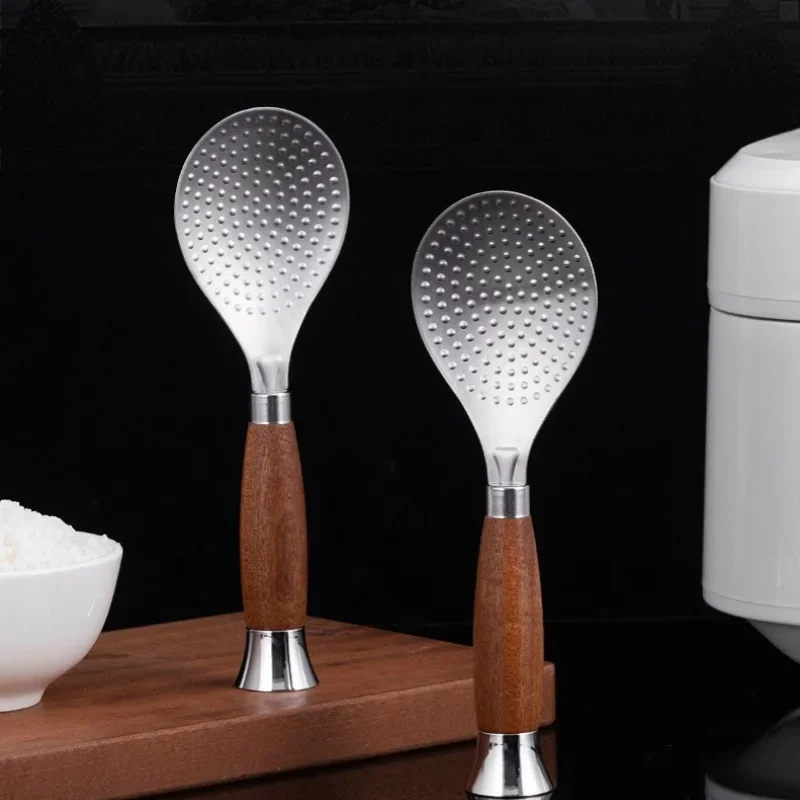 1/2Pcs Rice Scoop Thickened Stainless Steel and Wooden Handle Spoon Non-stick Rice Spatula Household Restaurant Kitchen Tools stainless steel spoon plastic rice spoon