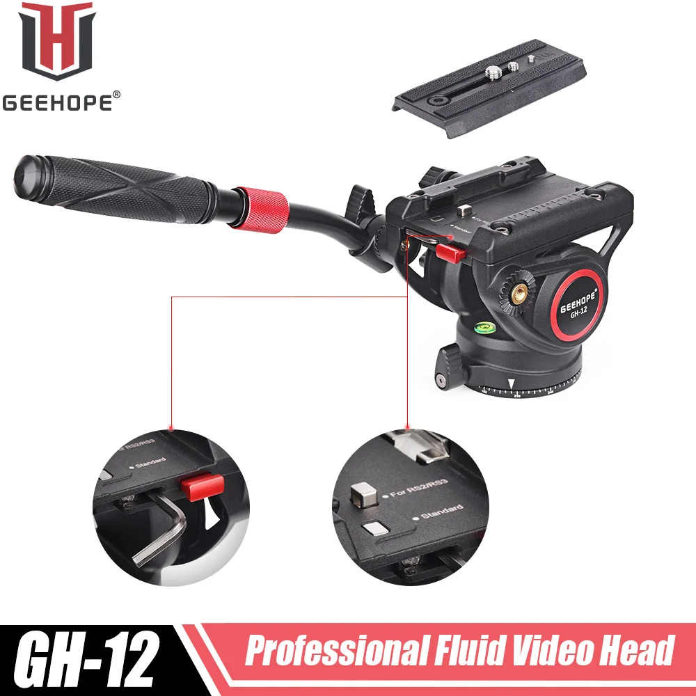 GEEHOPE GH-12 Fluid Video Head with 1/4" and 3/8" Screws Sliding Plate Max load 12kg for Video Cameras, DSLR,Tripod, Monopod
