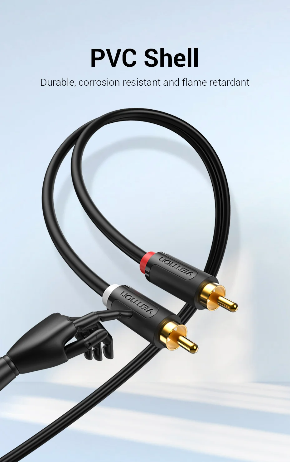 2 RCA to 2 RCA Cable Male to Male Audio Aux Cable for HDTV Home Theater DVD Ampl