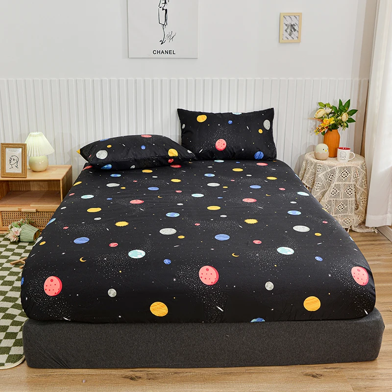 New Printing Fitted Bed Sheet King Queen Mattress Cover Protector Pad Bed Cover Bed Linens with Elastic Room Decor Antibacterial 3