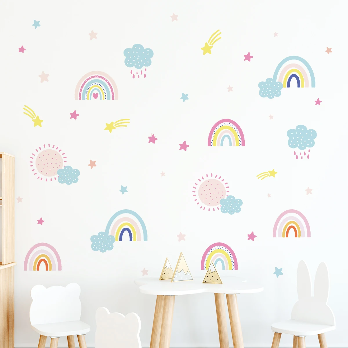 Cartoon Cute Cloud Sun Rainbow Wall Stickers Kids Room Wall Art Children Bedroom Living Room Decor Home Decoration Decals wall sticker