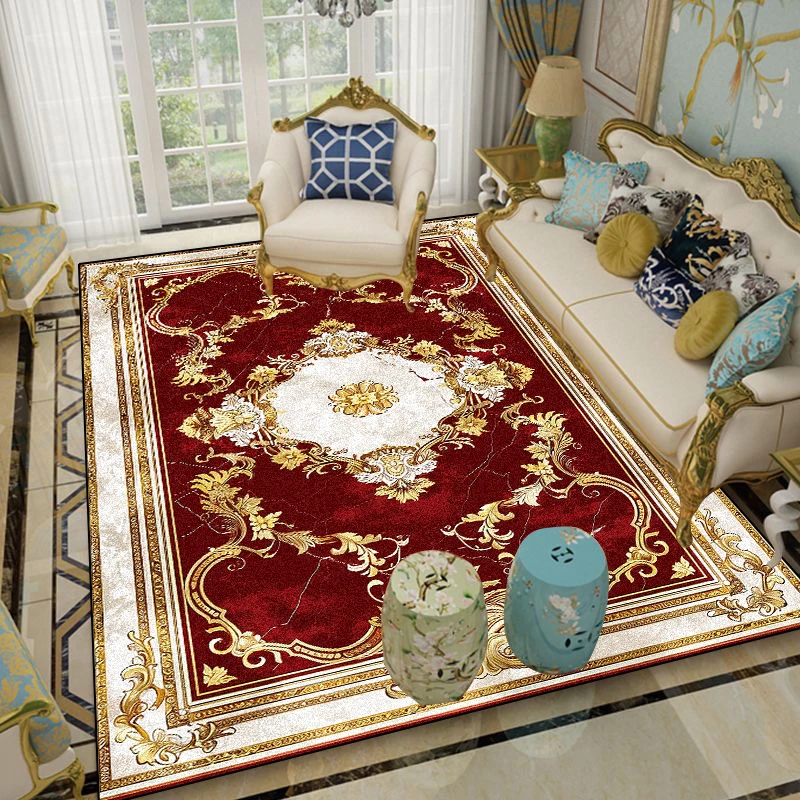 European Red Large Area Rugs Living Room Gorgeous Decoration Sofa Area Carpets Non-slip Bedroom Cloakroom Floor Mat Customizable 2