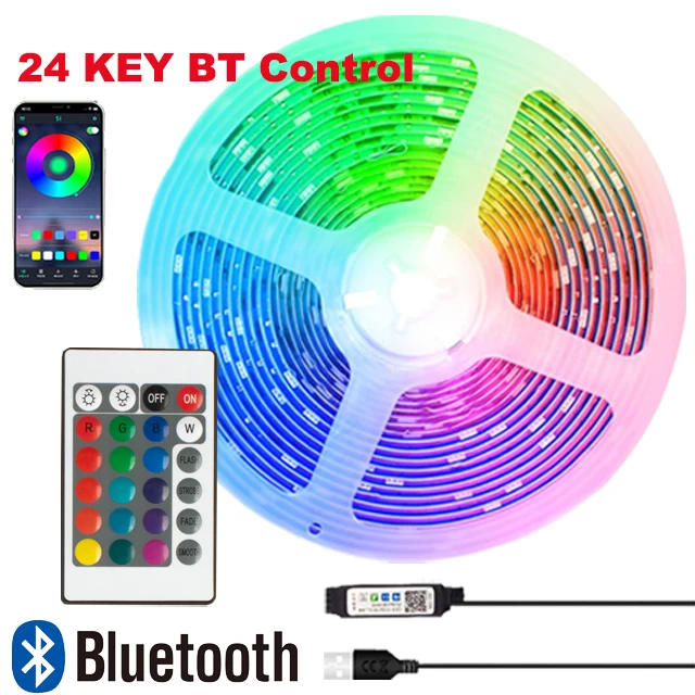 LED Strip Lights TV Background Lighting Colorful RGB 5050 USB 24keys Infrared Remote Long Distance Control Neon Light for Home BT 24keys