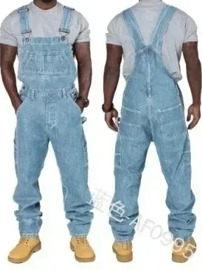 Mens Jeans 2025 Overalls Men Pockets Casual Loose Long Denim Pants Slim Splice Straight Rompers Autumn Plus Size Long Jeans Men denim pants denim trousers