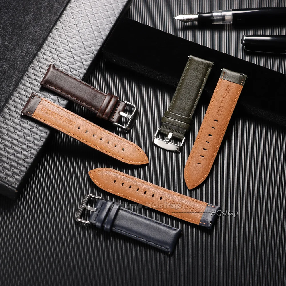 Elegant Vintage Brown Leather Watchband - Premium Cowhide Strap with Quick Release