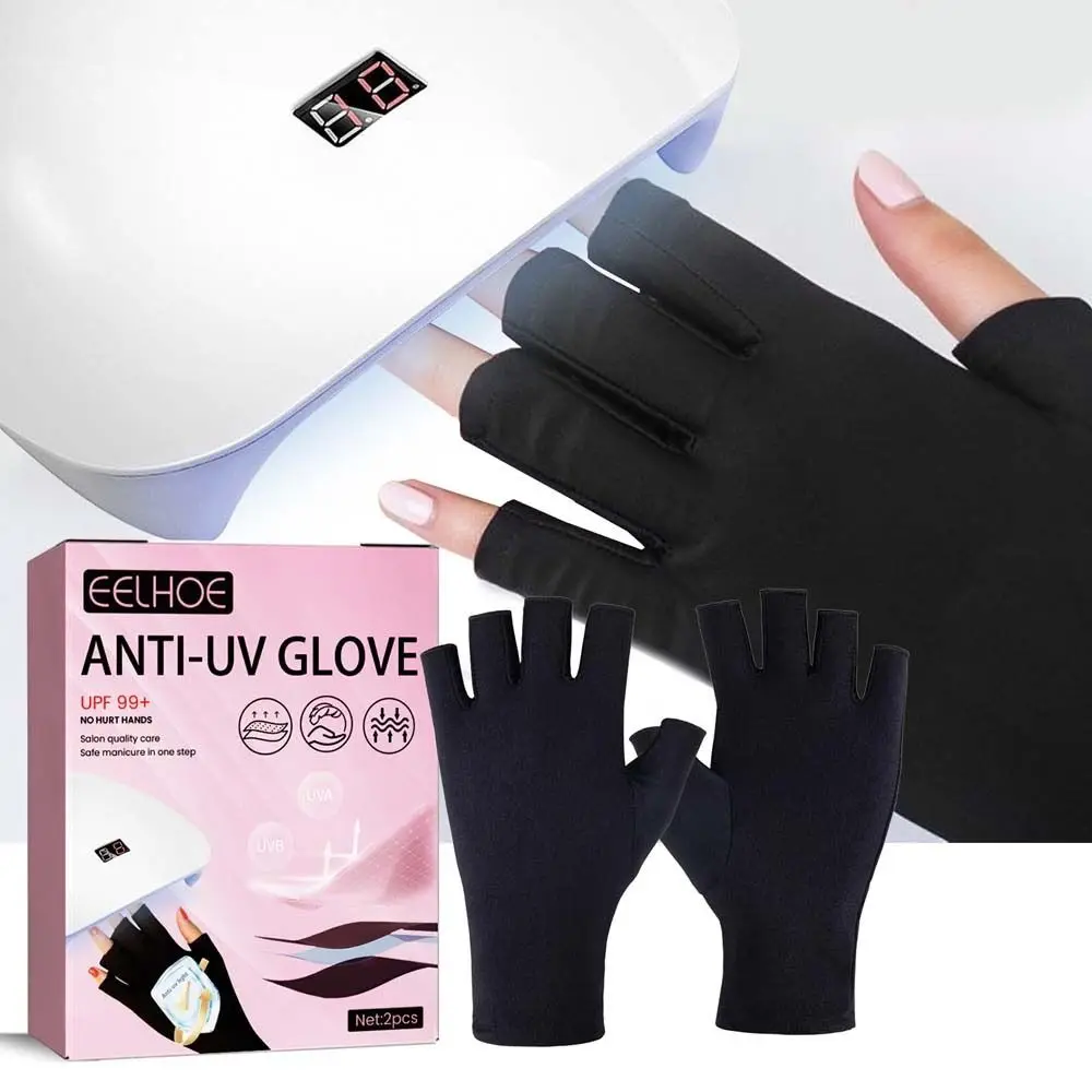 LED Lamp Tool Nail Art Gloves Soft Nail Dryer Light Fiber UV Protecter Black Manicure Tool Gift for Women