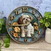 Wooden wall clock with cute Shih Tzu and flower design, perfect for home decor. Runs on AA batteries 1