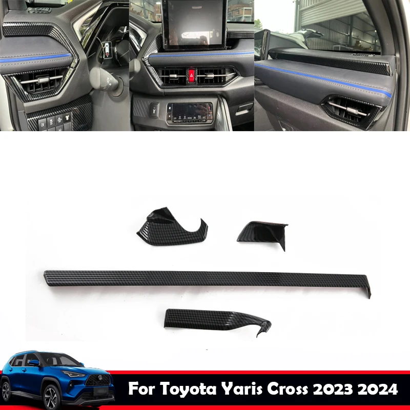 

Для Toyota Yaris Cross 2023 2024 ABS углеродное волокно Передняя Крышка вентиляционного отверстия для кондиционера Центральная панель управления крышка аксессуары