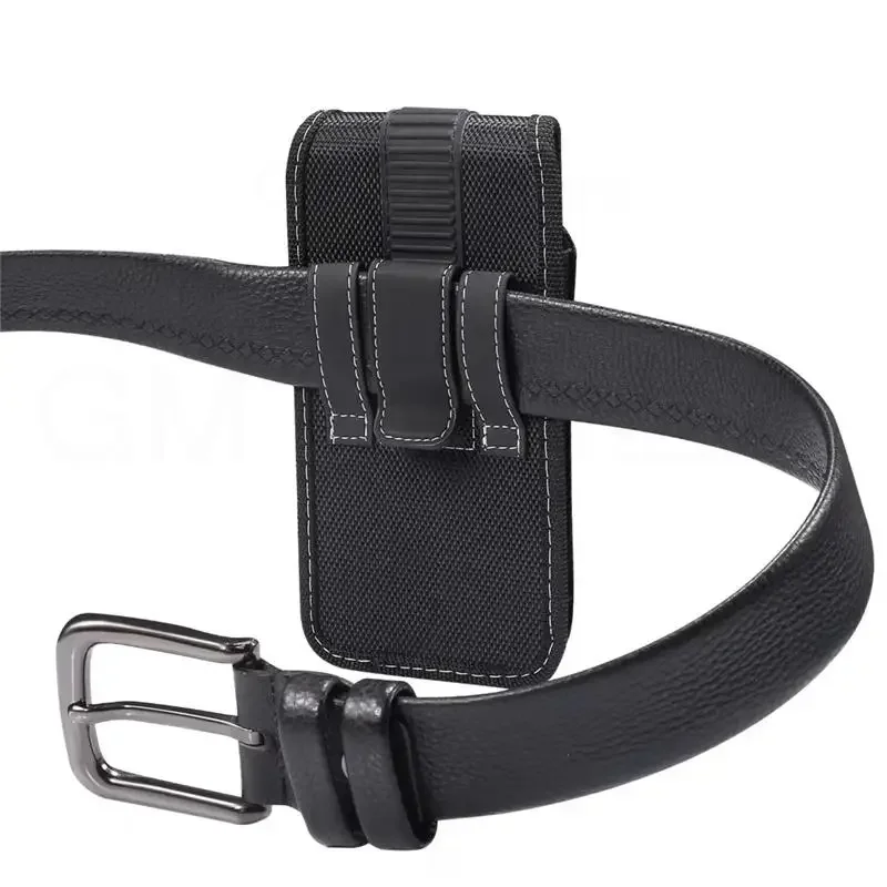 Men's Leather Belt Clip Phone Pouch with Universal Oxford Cloth Case