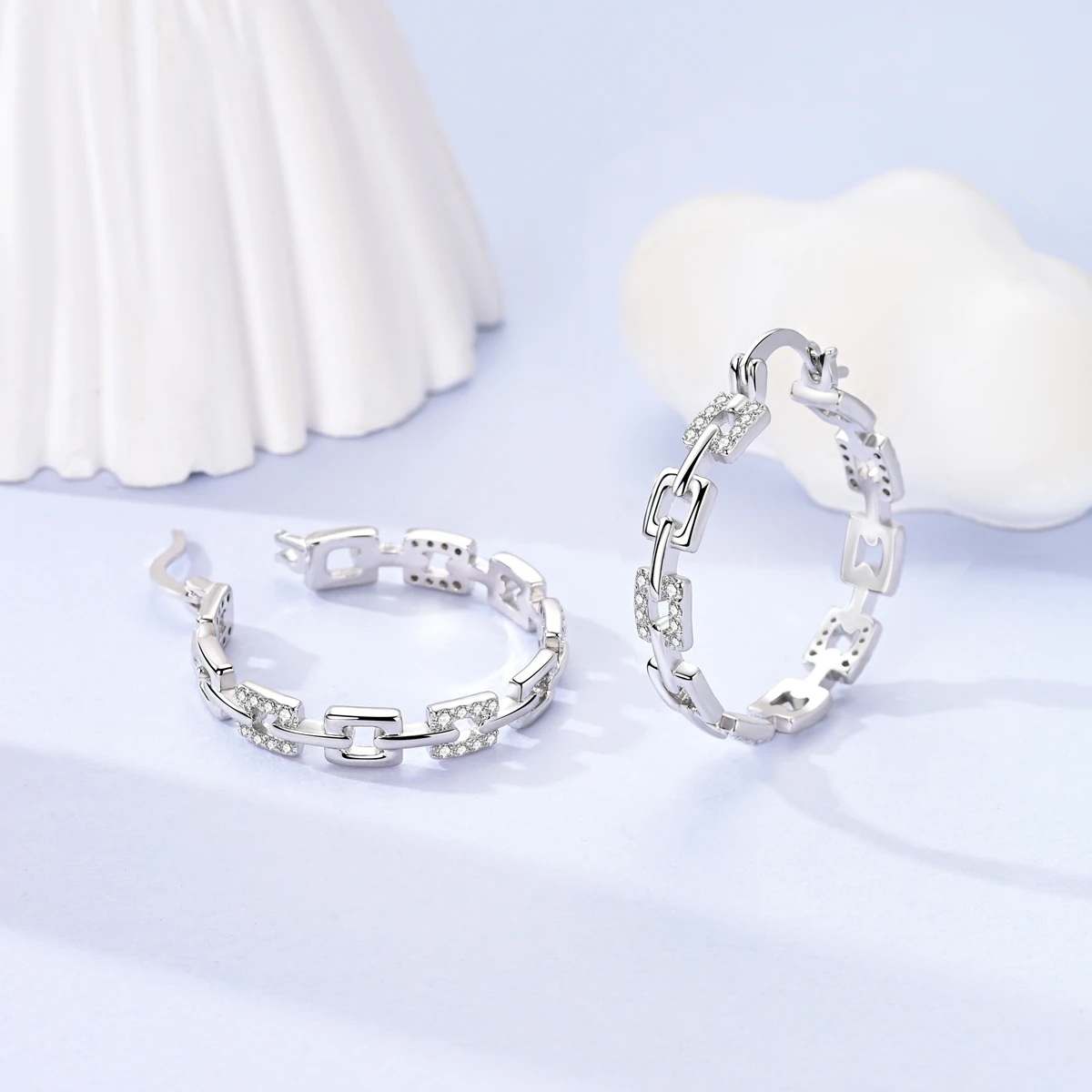 Orstarry S925 Sterling Silver Square Chain With Stone Inlaid Earrings Hoop Earrings For Women Jewelry Original Party Trendy Gift