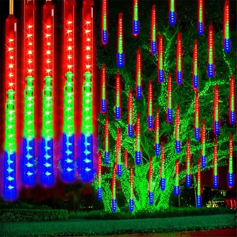 thumbnail image 1 of Guirnalda de luces LED para exteriores, 8 tubos, decoración navideña, lluvia de meteoritos, enchufe de EE. UU. y UE, 1 of 5