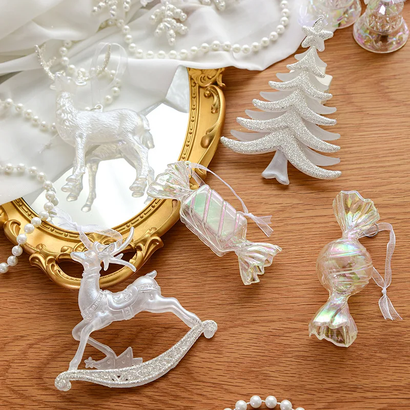 Christmas Tree Hanging Pendants Glitter Crystal Candy Elk Xmas Tree Oranments Merry Christmas Decor New Year White Deer