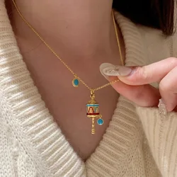 Retro Antique Gold Blue Enamel Necklace with Turquoise Detail - Ethnic Style, Exquisite Craftsmanship, High - Quality Jewelry - 45cm (Gold)