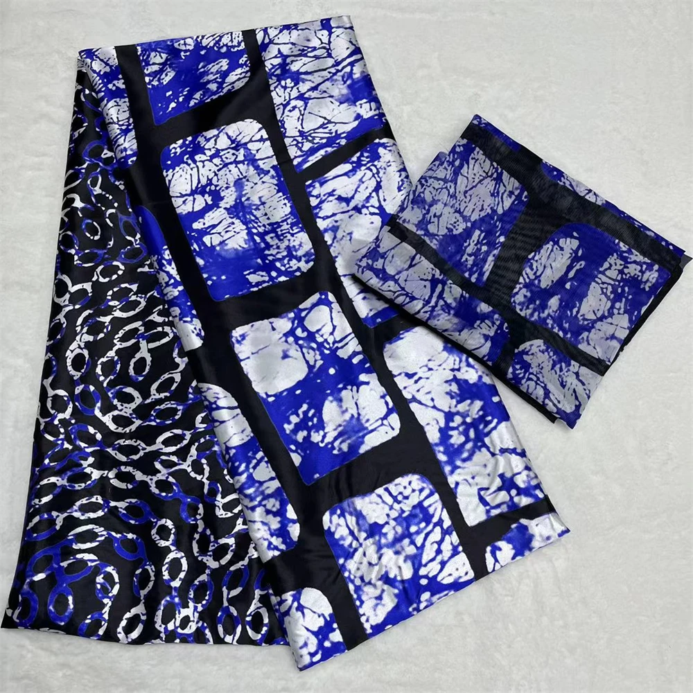 

Elegant Satin Silk Dress for Women, Soft African Satin Fabric with Tulle Scarf, 4 + 2 Yards