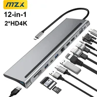 MZX 12 in 1 Docking Station MST USB Hub Type C Multi Multi-hub Concentrator A HDMI-compatible Adapter Dock for Macbook Laptop 1