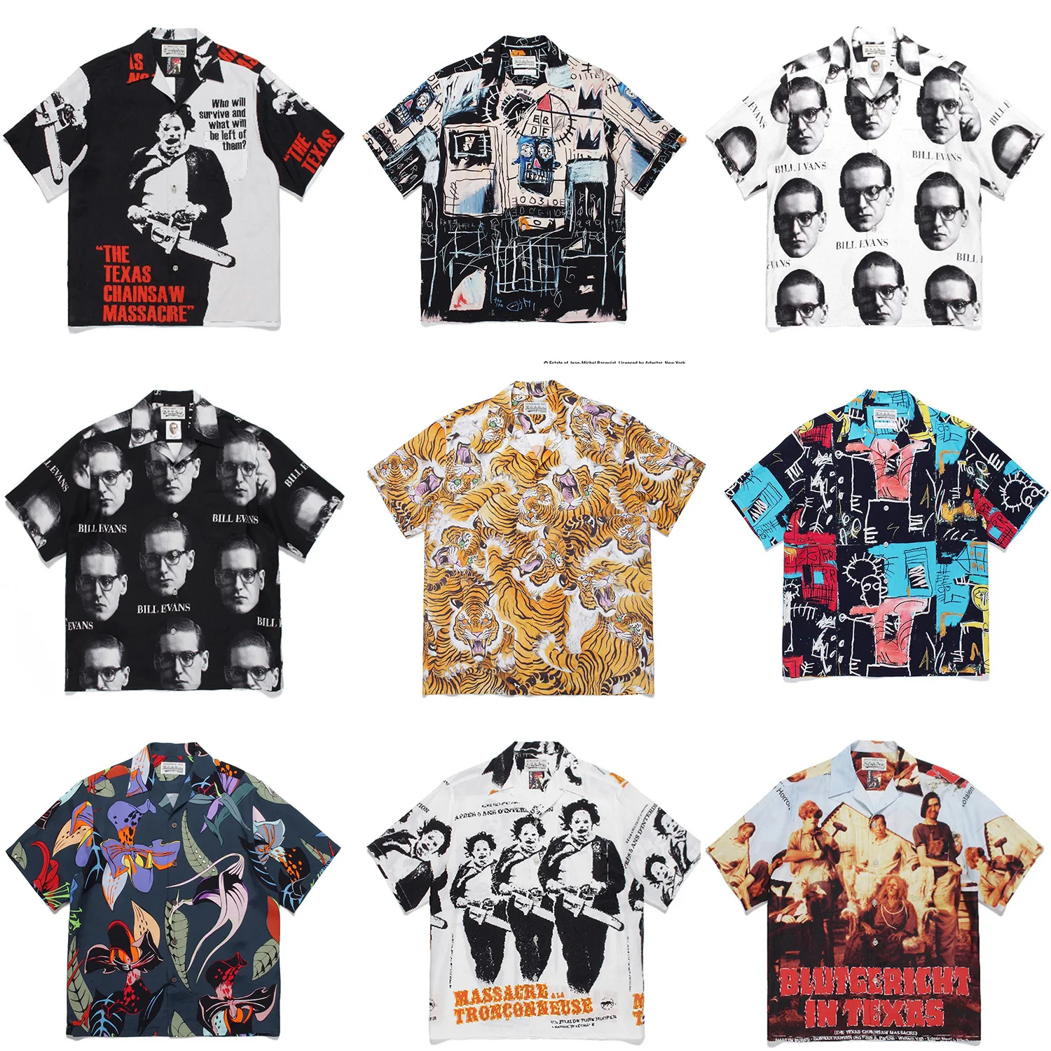 

New Wacko Maria Movie Poster Full of Printed Shirts Street Loose Hawaiian Vacation Style Men Women Short-sleeved Shirts gym