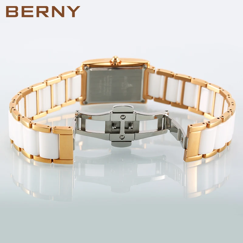BERNY Women Watch Quartz Ceramic Bracelet Butterfly Buckle Waterproof Fashion Gold Female Clock Relogio Feminino Birthday Gift