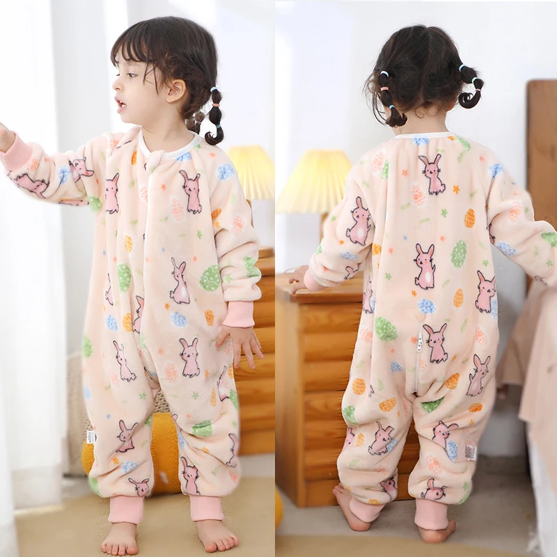 1 2 3 4 5 6 7 Years Girls Purple Pink Jumpsuits Rabbit Pajamas Kigurumi Toddler Kids Flannel Home Wear Children Onesie