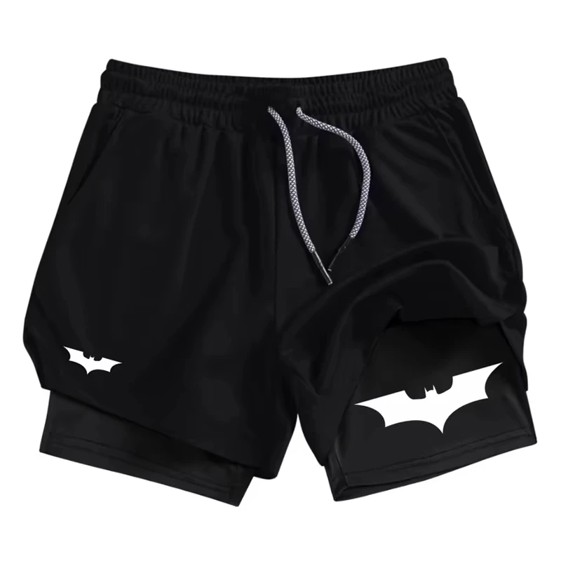 Bat Print 2-in-1 Men's Sports Breathable Quick-Drying Summer Shorts with Phone Pocket Gym Workout Running Shorts Cycling Shorts