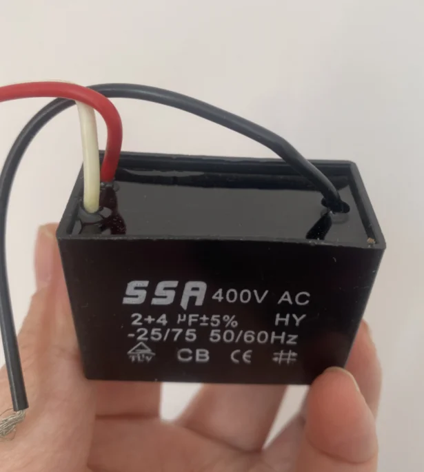 Black CBB61 2uF+4uF 3 Wires AC 400V 50/60Hz Capacitor For Ceiling Fan