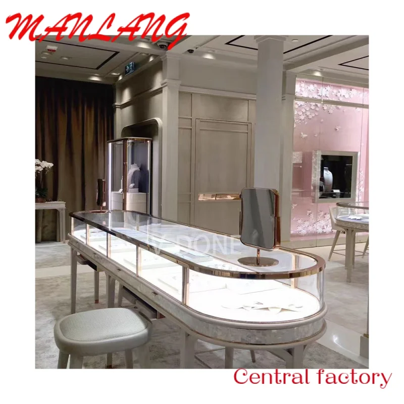 CustomHigh End Luxury Gold Jewelry Store Display Showcase And Counter  Jewellery Shop Interior Design With Lights Jewelry Cabine customboutique showroom display furniture luxury watch jewelry display showcase