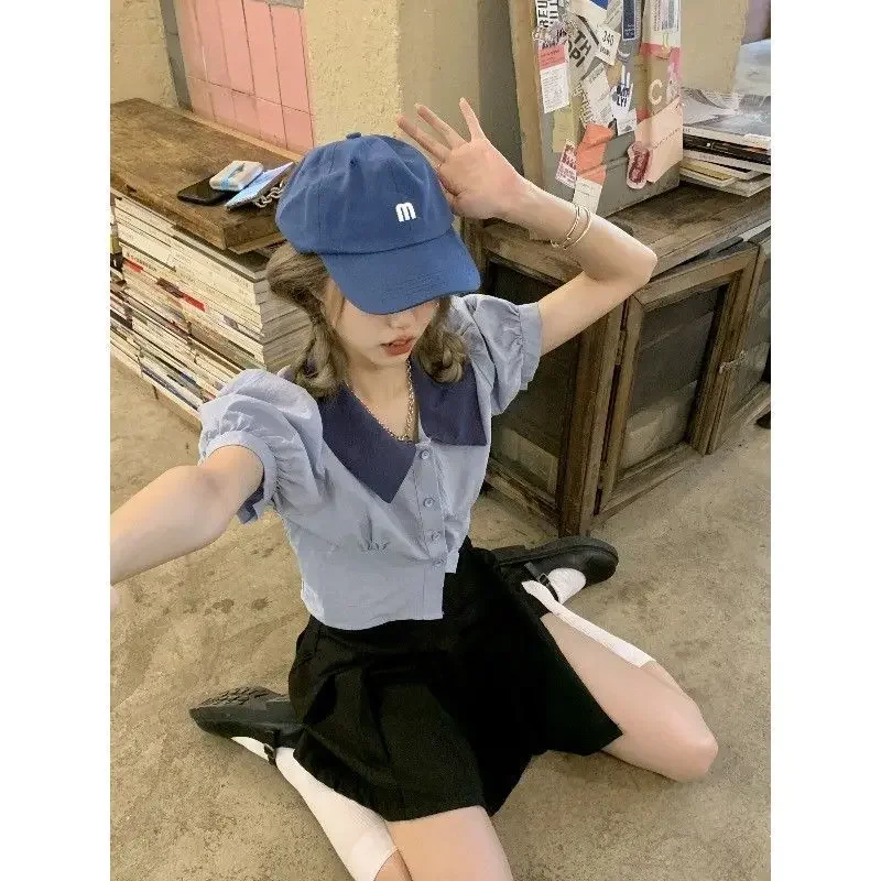 

Women Shirt Summer New Korean Short Sleeve Shirt Niche Fashion French Puff Sleeve Short Tops Casual Cute Shirt Female