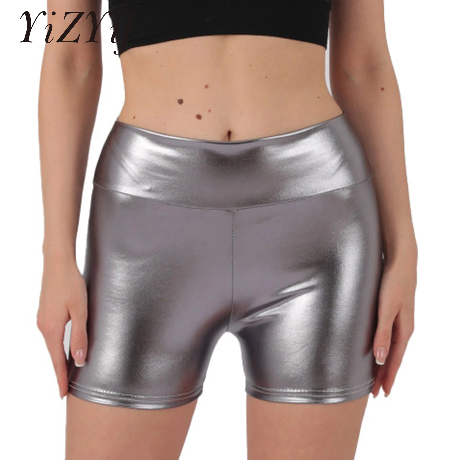 

Woman Shiny Metallic Shorts Hot Pants Sexy Adult Dance Rave Booty Shorts Nightclub Disco Party Performance Cheerleading Costume