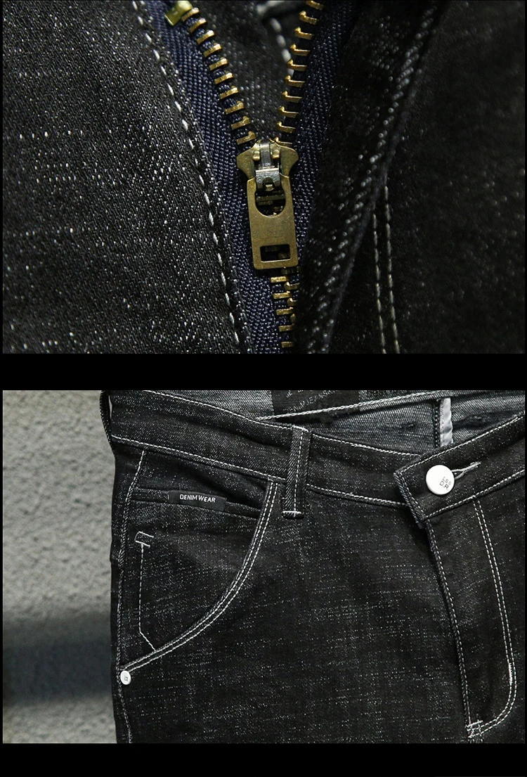 Cotton Men's Jeans Hole Denim Pants Brand Classic Clothes Overalls Straight Trousers for Men Large Size Black  Worn Slim Fit