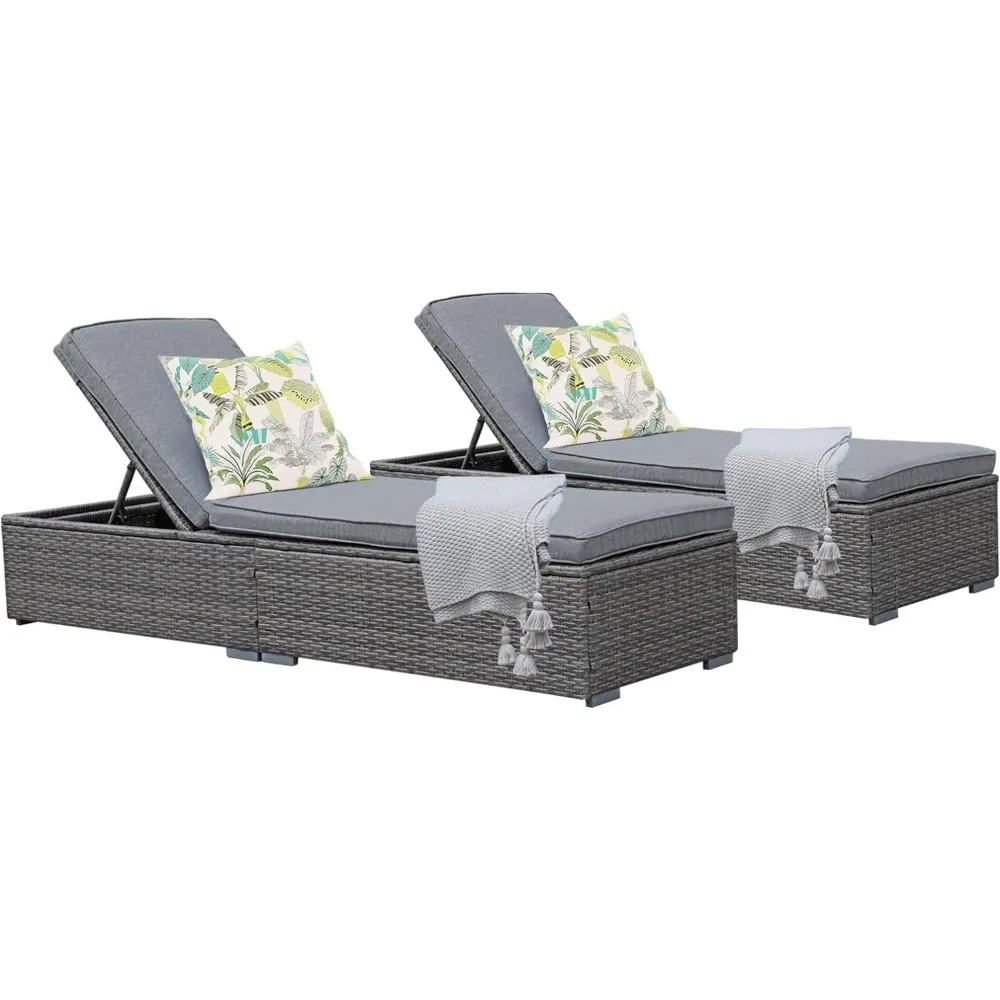 Outdoor Patio Chaise Lounge Chair, Elegant Reclining Adjustable Pool Rattan Chaise Lounge Chair with Cushion