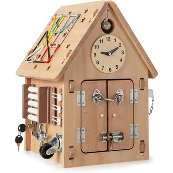 Children's Wooden Playhouse, Sensory Toy House with Sensory Games & Storage Inside, Montessori Toy, Activity Cube Gift