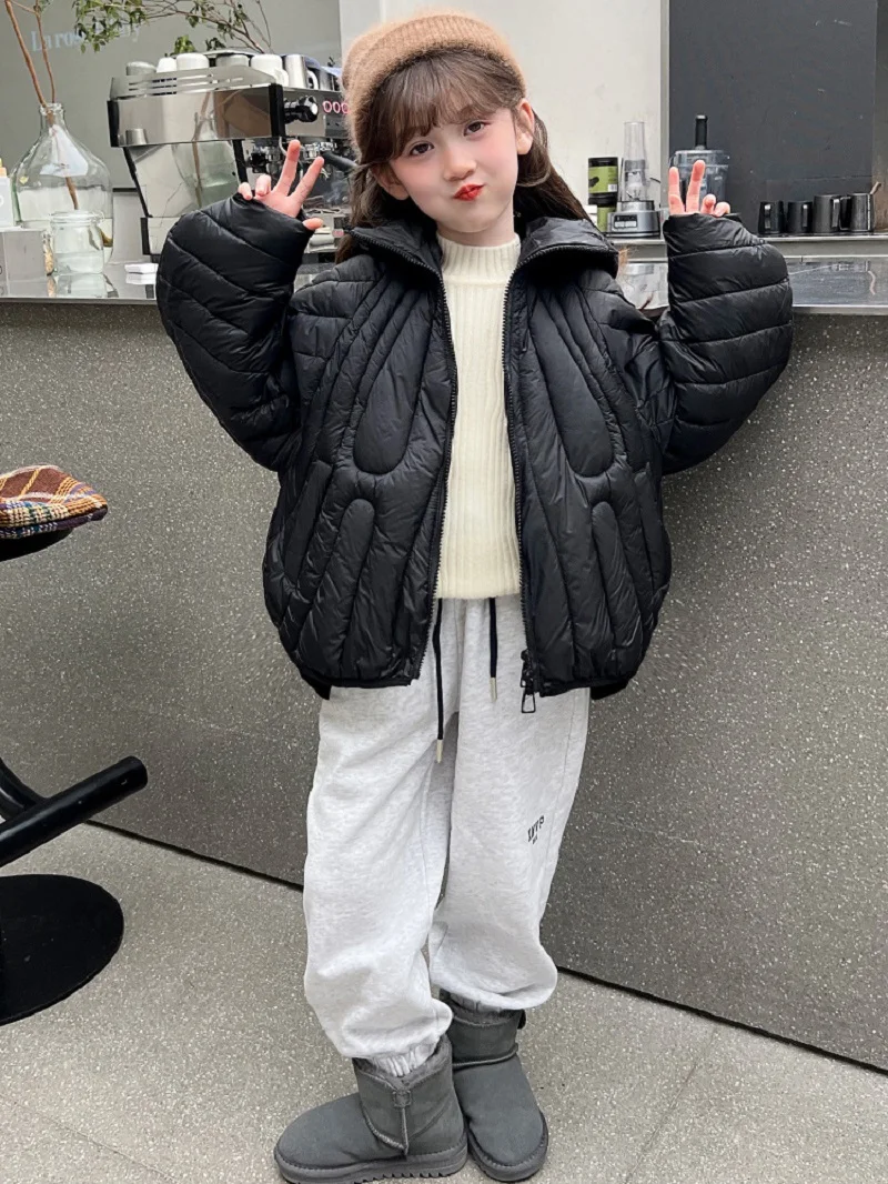 Winter Warm Girls Fashion Plain Cotton Lined Hooded Zip Puff Jackets School Kids Cropped Coats Child Outfits Windbreaker 5-14 Yr