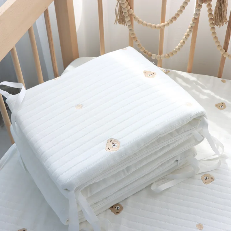 

Bear Bunny Embroidered Baby Bumpers for Cribs Padded Cotton Newborn Cot Bumper Pads Baby Bed Pillow Fance Rail Make Custom Order