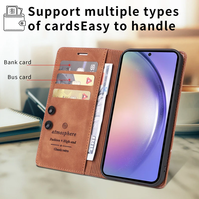 Premium Magnetic Leather Wallet Case - Universal Fit