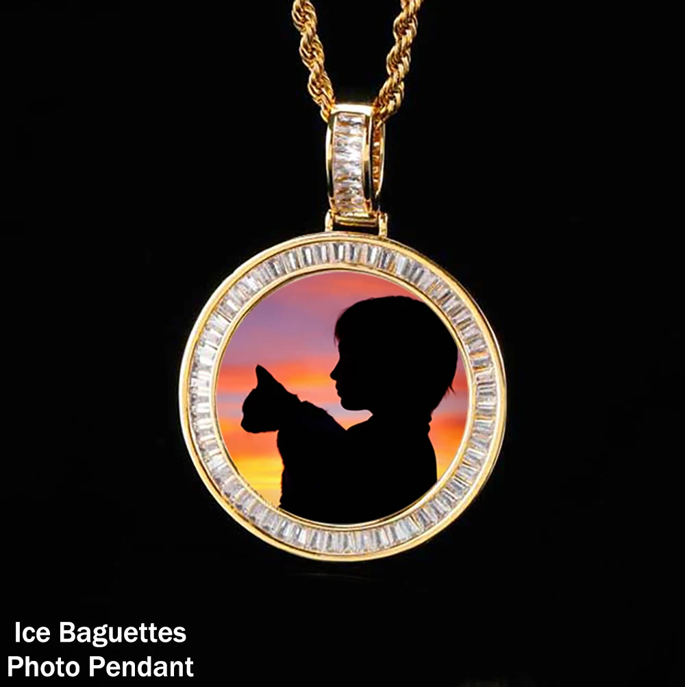 Hip Hop Picture Jewelry Custom Made Photo Ice out Rectangular Diamond Medallions Memorial Necklace Pendant 18K Gold Plate Women