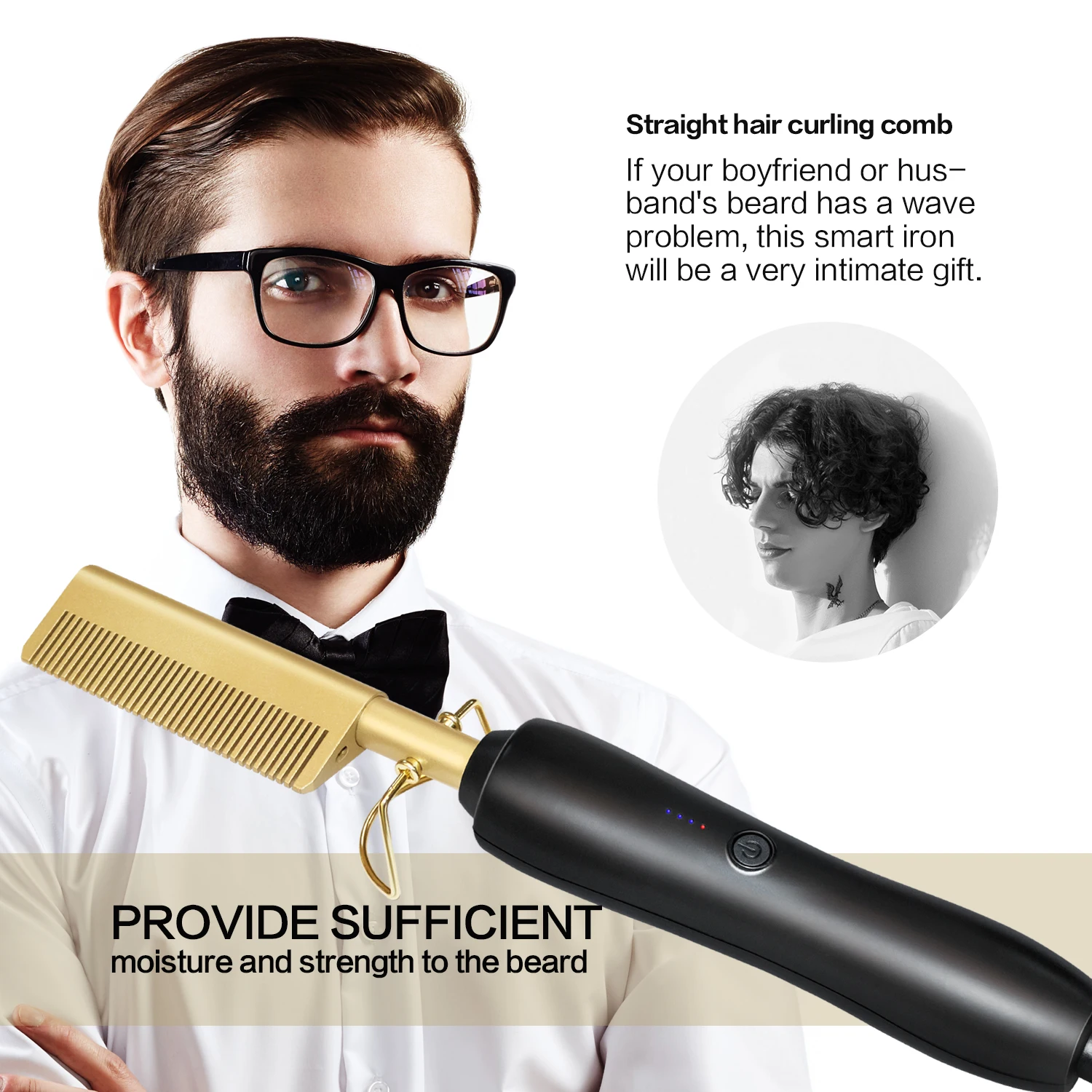 3 in1 Electric Flat Iron Pressing Comb Straightening Heated Brush Hot Comb Curler Titanium Straightener For Wig Peigne Chauffant 4