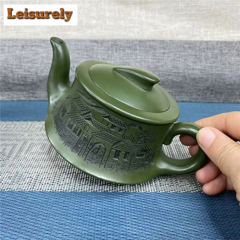 280ml Antique Yixing Purple Clay Teapots Handmade Smooth Sailing Pot Raw Ore Dark Green Mud Tea Soaking Kettle Zisha Teaset Gift