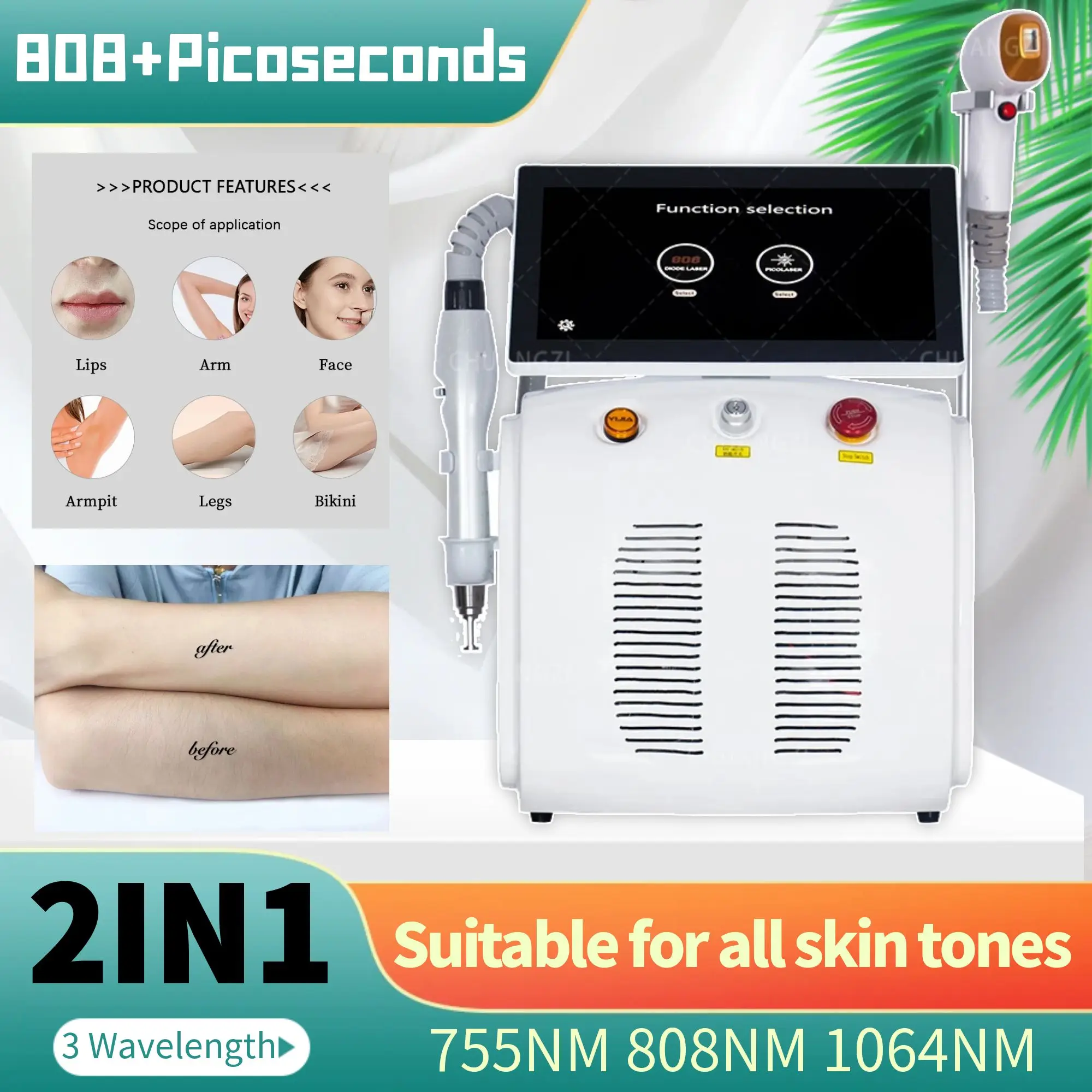 2-in-1 808 diode laser hair removal and picosecond laser tattoo removal melanin 3500W multifunctional hair removal machine 2025 1