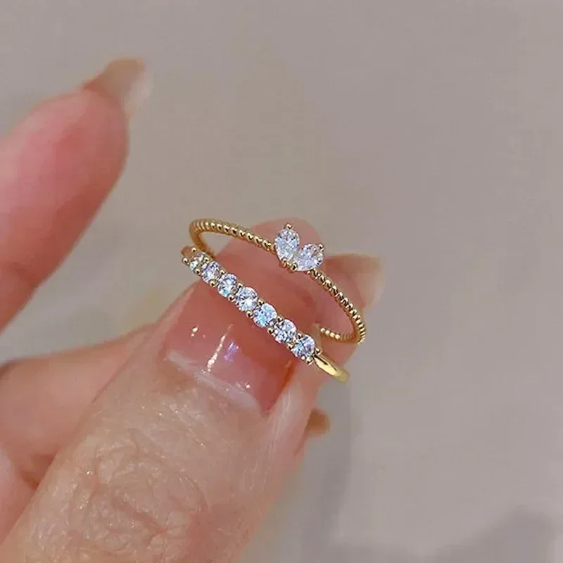 Luxury Zircon Heart Rings for Women Opening Adjustable Weave Rhinestone Ring Engagement Wedding Jewelry Fashion Girlfriend Gifts 1