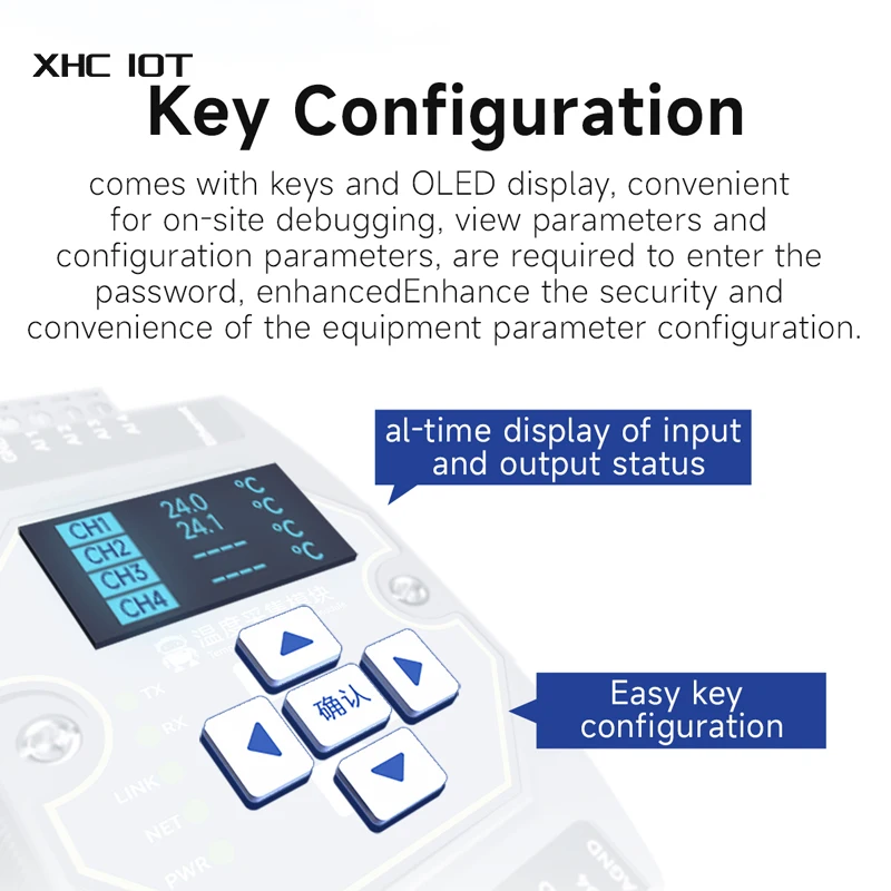 온도 획득 모듈, 6 방향 타입 K 열전대, XHCIOT ME31-XEXX0600 이더넷 RS485, OLED 디스플레이 화면 Modbus