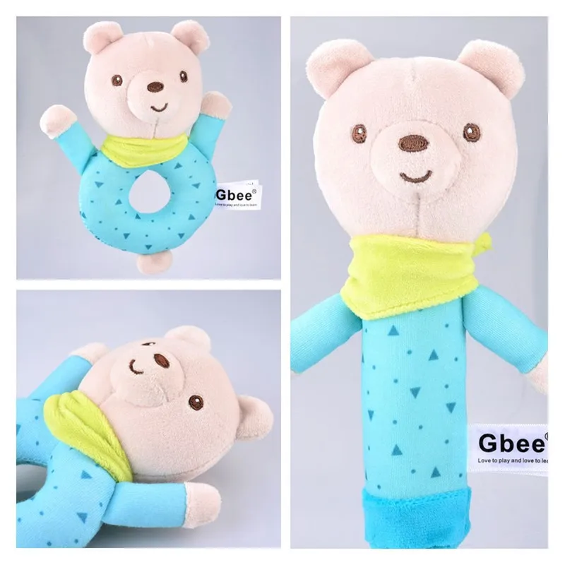 Colourful Animal Rattle Plush Stuffed Handbell Baby Soft Rattle Toys Early Development Shaker Crinkle Squeaky Sensory Rattles 4