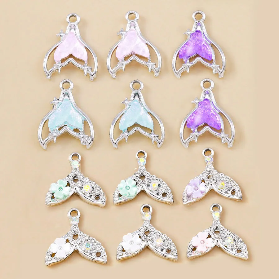 Leslie 10 Stück funkelnde CZ-Kristall-Meerjungfrauen-Anhänger, Fischschwanz-Anhänger für DIY-Halskette, Armband, Schmuckherstellung, Zubehör