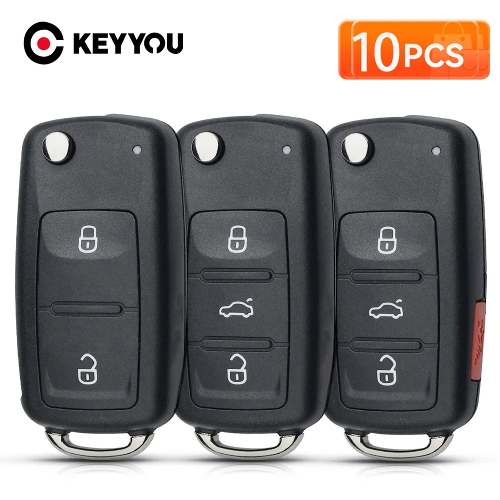KEYYOU 10 TEILE/LOS 2-Tasten Klappbare Auto-Fernbedienungsschlüsselhülle für VW für Volkswagen Golf MK4 Bora