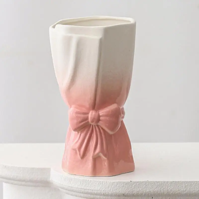 Bowknot Ceramic Vase Ceramic Decorative Branches Vase Creative Desktop Flower Bow Vase Decoration Bouquet Vase For Bookshelf 4